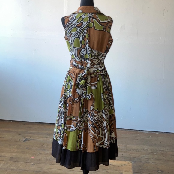 Stylish Brown and Green Midi Dress - Picture 2 of 13